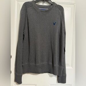 American Eagle Outfitters Gray Crewneck Sweater with Blue Logo